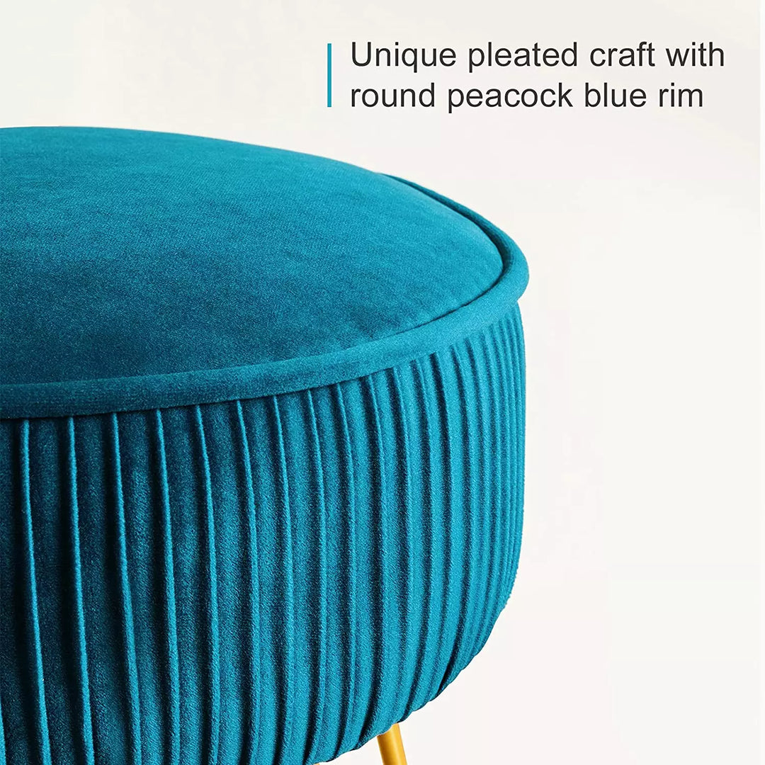 Velvet Upholstered Vanity Stool with Metal Legs for Living Room