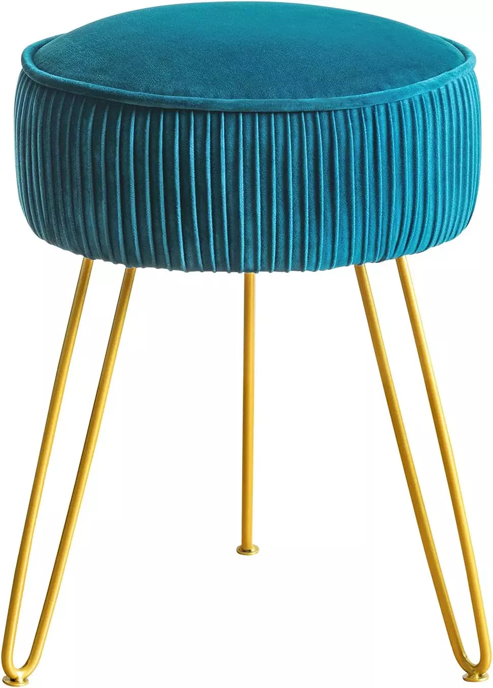 Velvet Upholstered Vanity Stool with Metal Legs for Living Room