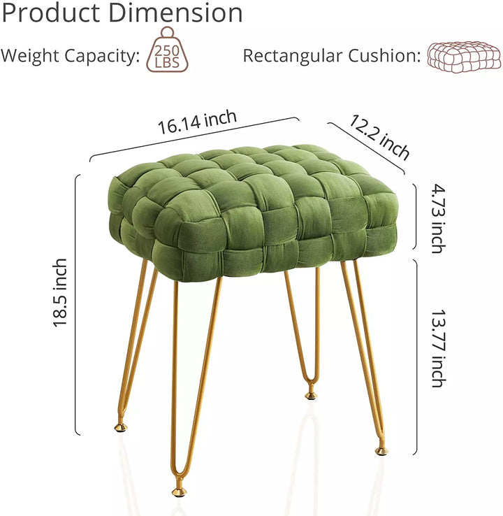 Velvet Vanity Stool, Foot Stool with Gold Metal Legs and Padded Seat