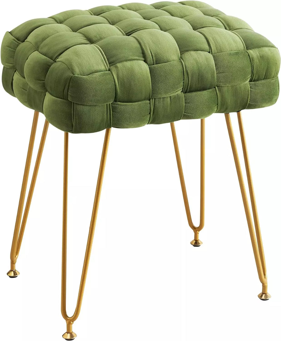 Velvet Vanity Stool, Foot Stool with Gold Metal Legs and Padded Seat