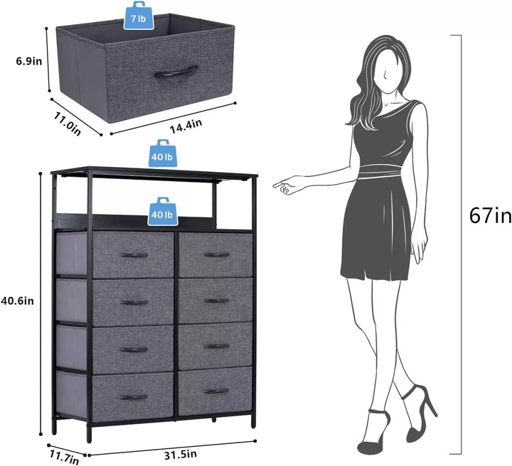 Dresser for Bedroom, 8 Drawer Dresser with Shelves