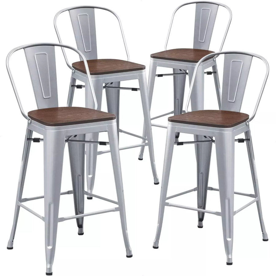 Industrial Metal Bar Stools Set of 4, 26 Inch Counter Height Barstools