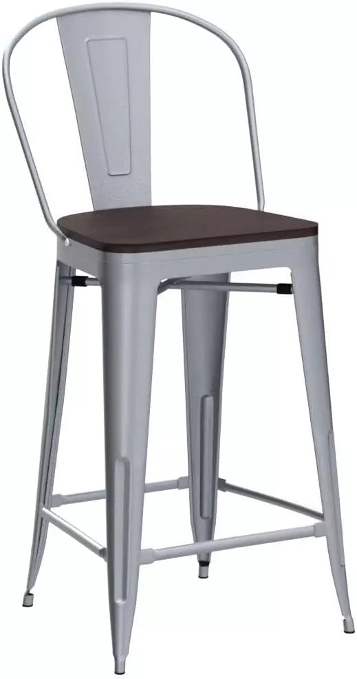 Industrial Metal Bar Stools Set of 4, 26 Inch Counter Height Barstools