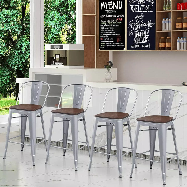 Industrial Metal Bar Stools Set of 4, 26 Inch Counter Height Barstools