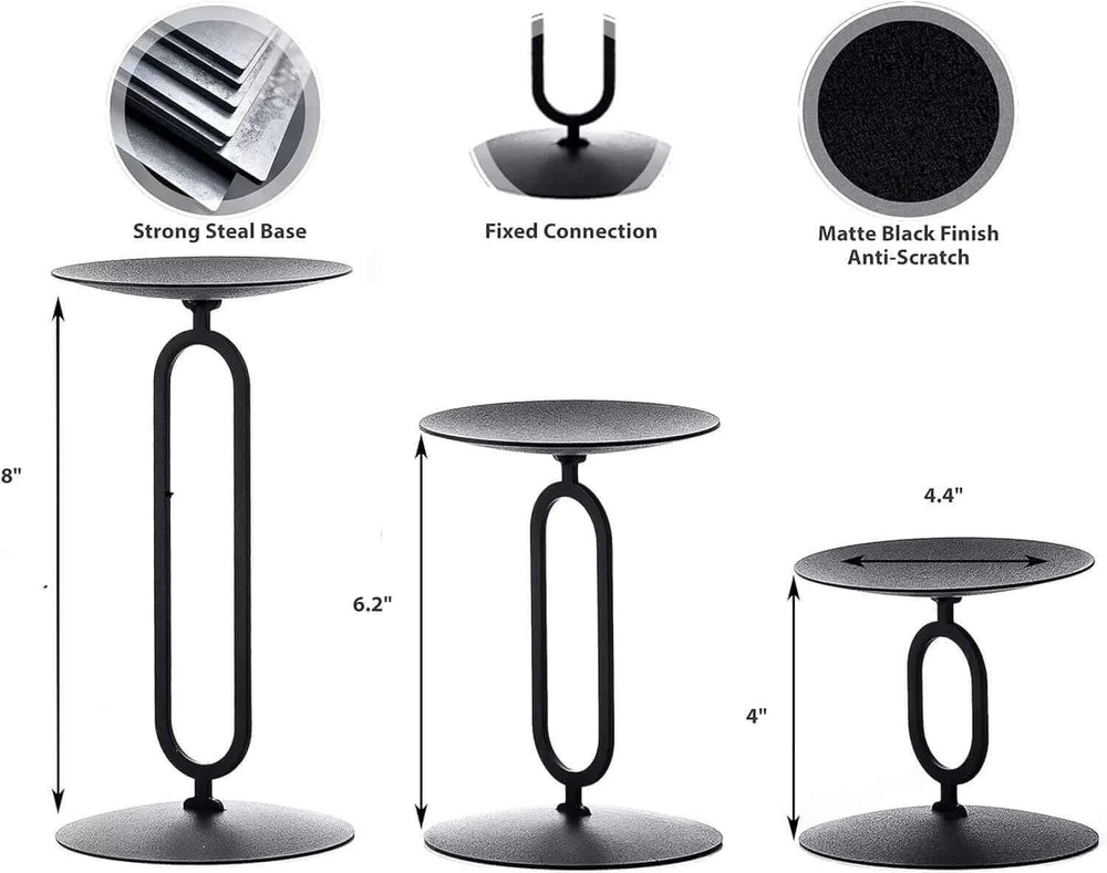 Set of 3 Black Metal Base Candleholders