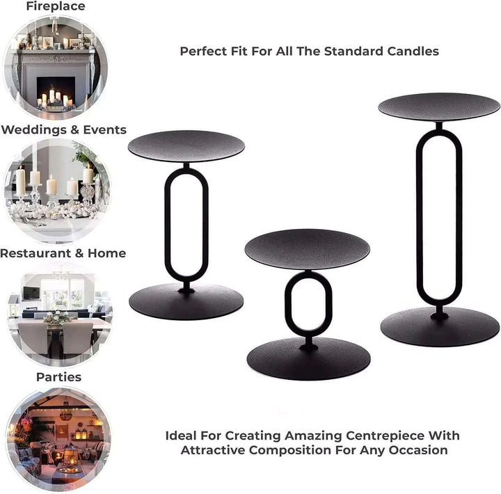 Set of 3 Black Metal Base Candleholders