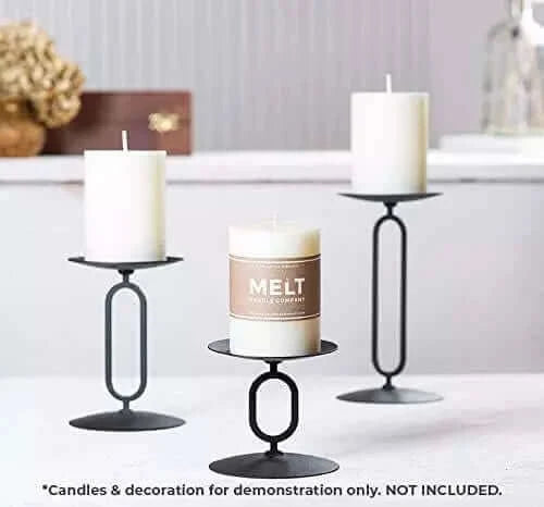 Set of 3 Black Metal Base Candleholders