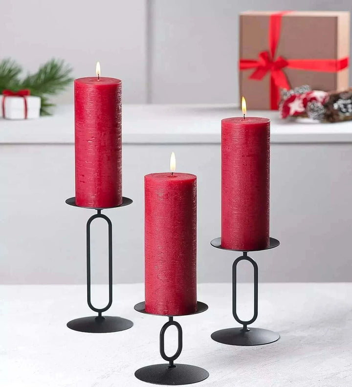 Set of 3 Black Metal Base Candleholders