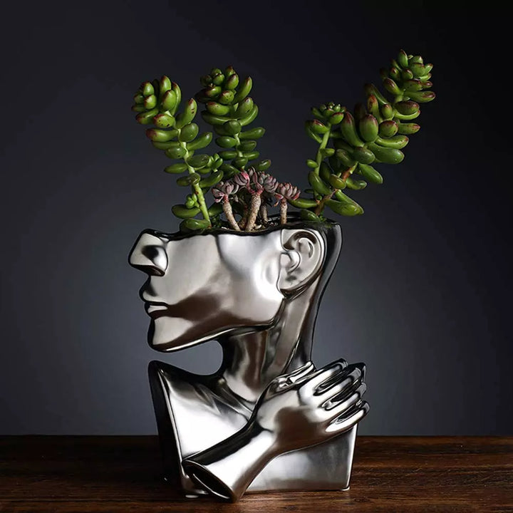 Modern Ceramic Vase Decoration, Abstract Sculpture, Silver