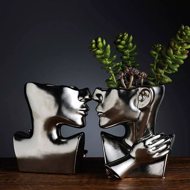 Modern Ceramic Vase Decoration, Abstract Sculpture, Silver