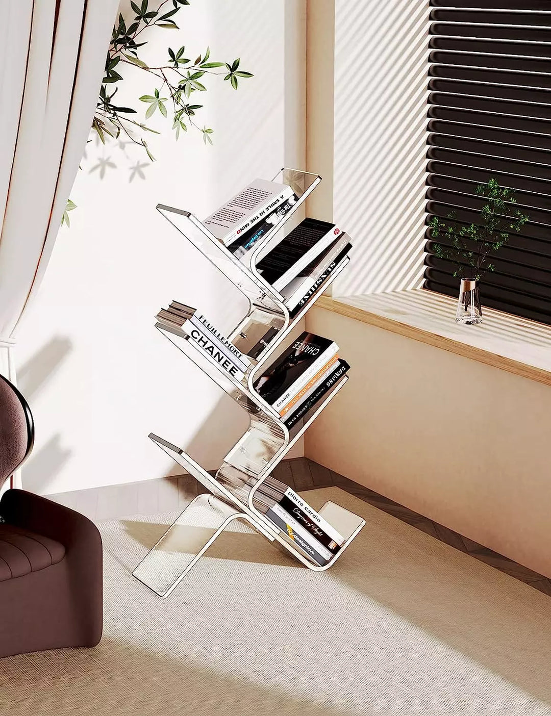 Acrylic Tree Bookcase, Modern Clear Wall Bookshelf (6-Tier Floor)