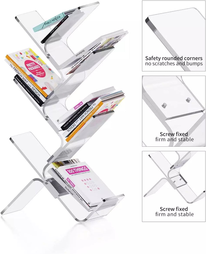 Acrylic Tree Bookcase, Modern Clear Wall Bookshelf (6-Tier Floor)