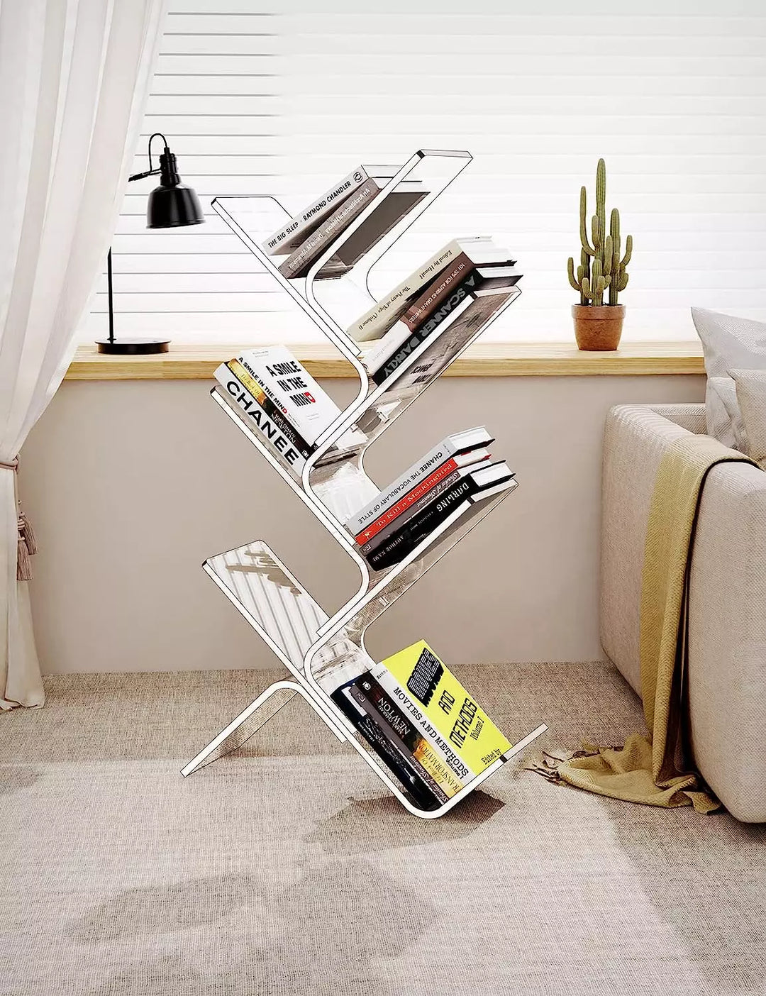 Acrylic Tree Bookcase, Modern Clear Wall Bookshelf (6-Tier Floor)