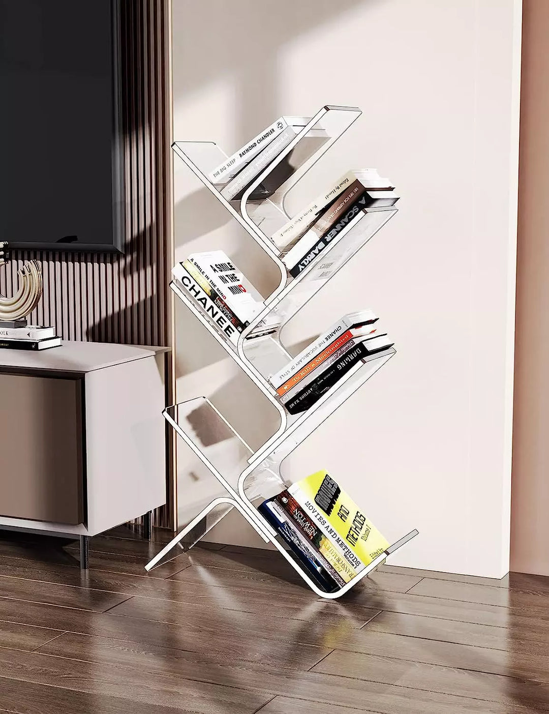 Acrylic Tree Bookcase, Modern Clear Wall Bookshelf (6-Tier Floor)