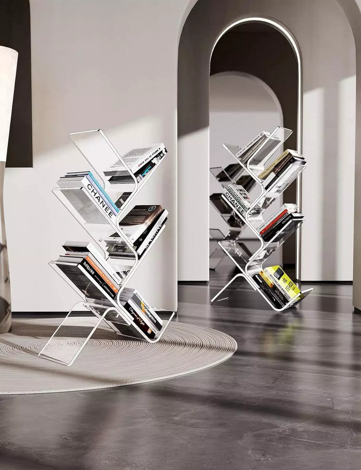 Acrylic Tree Bookcase, Modern Clear Wall Bookshelf (6-Tier Floor)