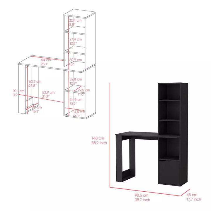 Office Desk Aragon with Four-Tier Bookcase and Lower Cabinet