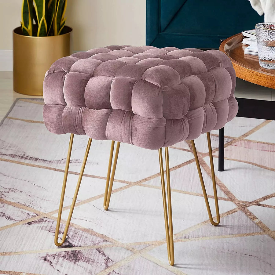 Modern Velvet Vanity Stool, Foot Rest Stool/Seat with Gold Metal Legs