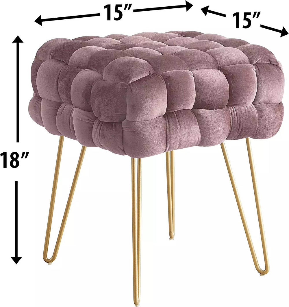 Modern Velvet Vanity Stool, Foot Rest Stool/Seat with Gold Metal Legs