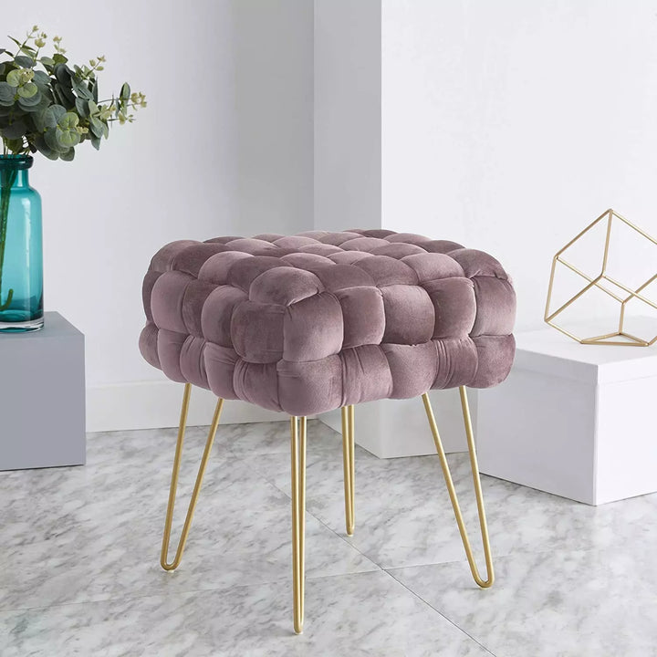 Modern Velvet Vanity Stool, Foot Rest Stool/Seat with Gold Metal Legs