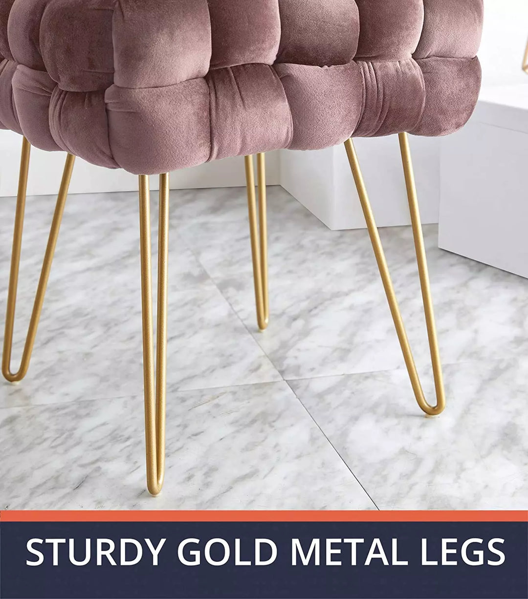 Modern Velvet Vanity Stool, Foot Rest Stool/Seat with Gold Metal Legs