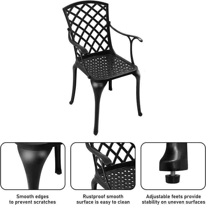 Outdoor Dining Chairs, Patio Dining Chairs, Cast Aluminum Chair, Black