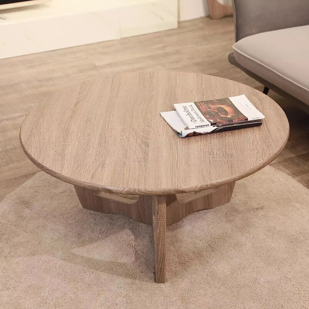 Wooden Round Coffee Table with Curved Leg