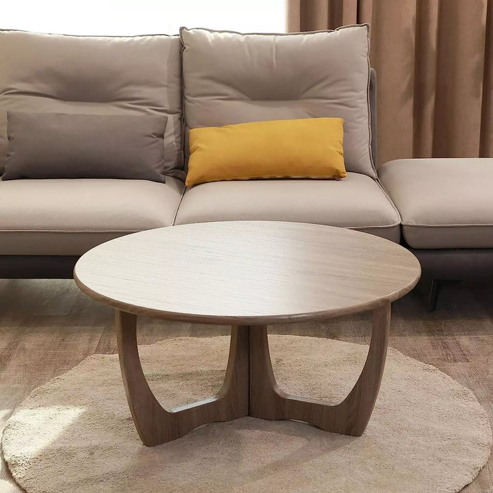 Wooden Round Coffee Table with Curved Leg