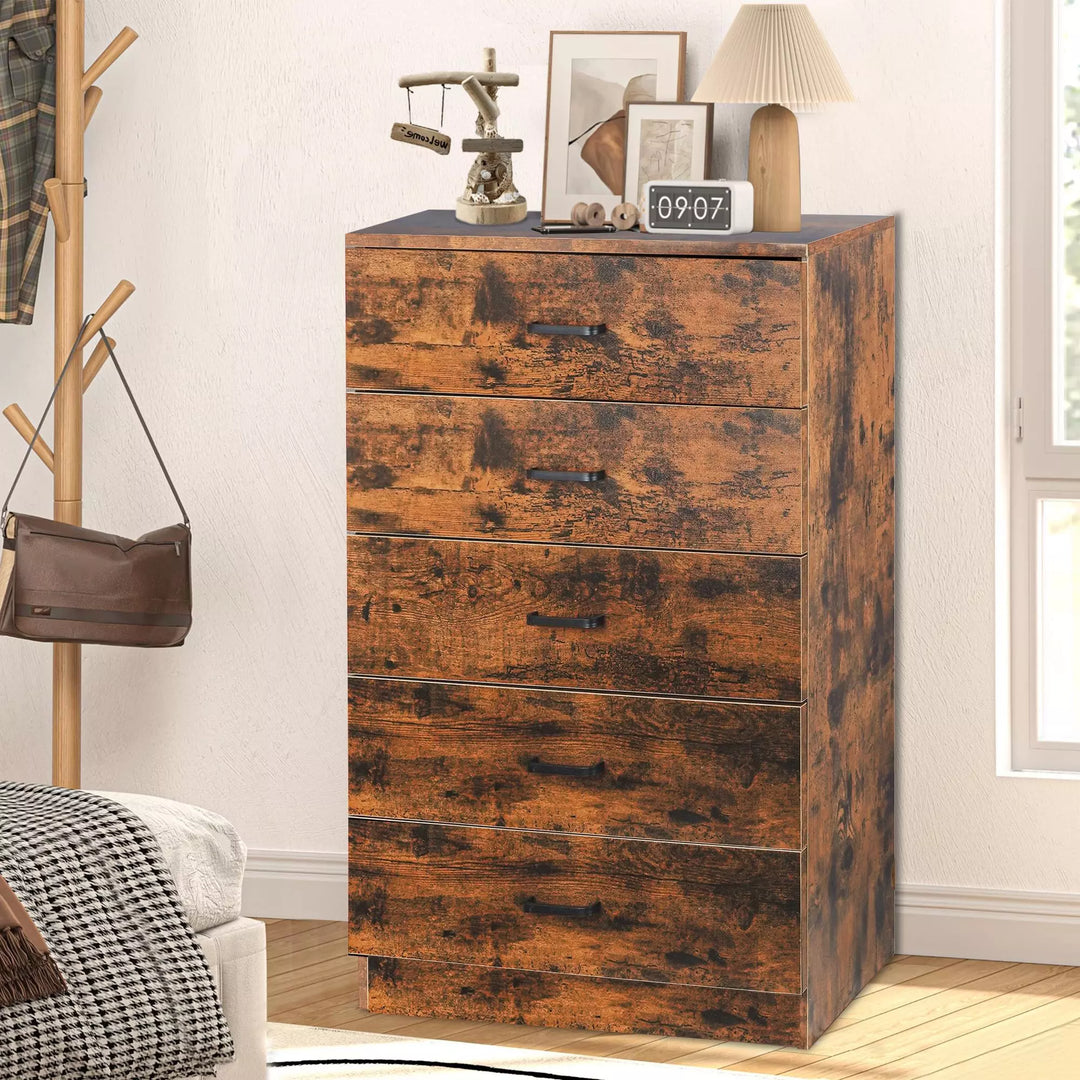 Rustic 5 Drawer Dresser, Chest of Drawers for Bedroom, Modern Cabinet