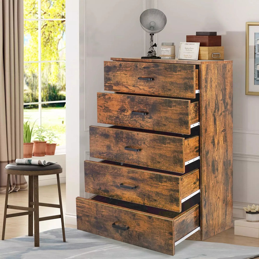 Rustic 5 Drawer Dresser, Chest of Drawers for Bedroom, Modern Cabinet