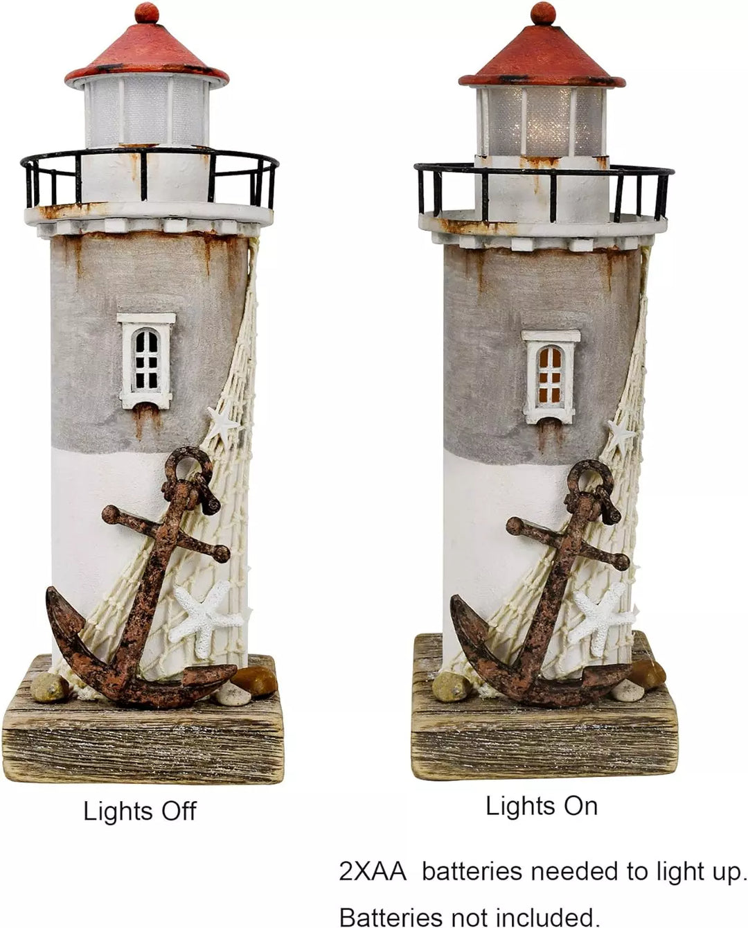 Wooden Lighthouse Decor with Light, Decorative Nautical Lighthouse